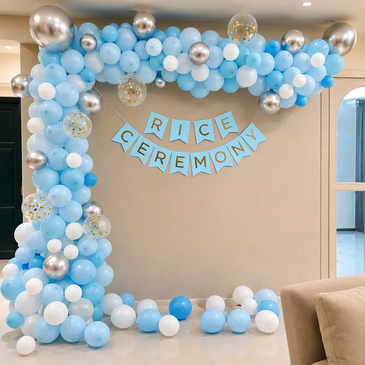 Rice Ceremony Balloon Arch Decoration — Annaprashan Decoration