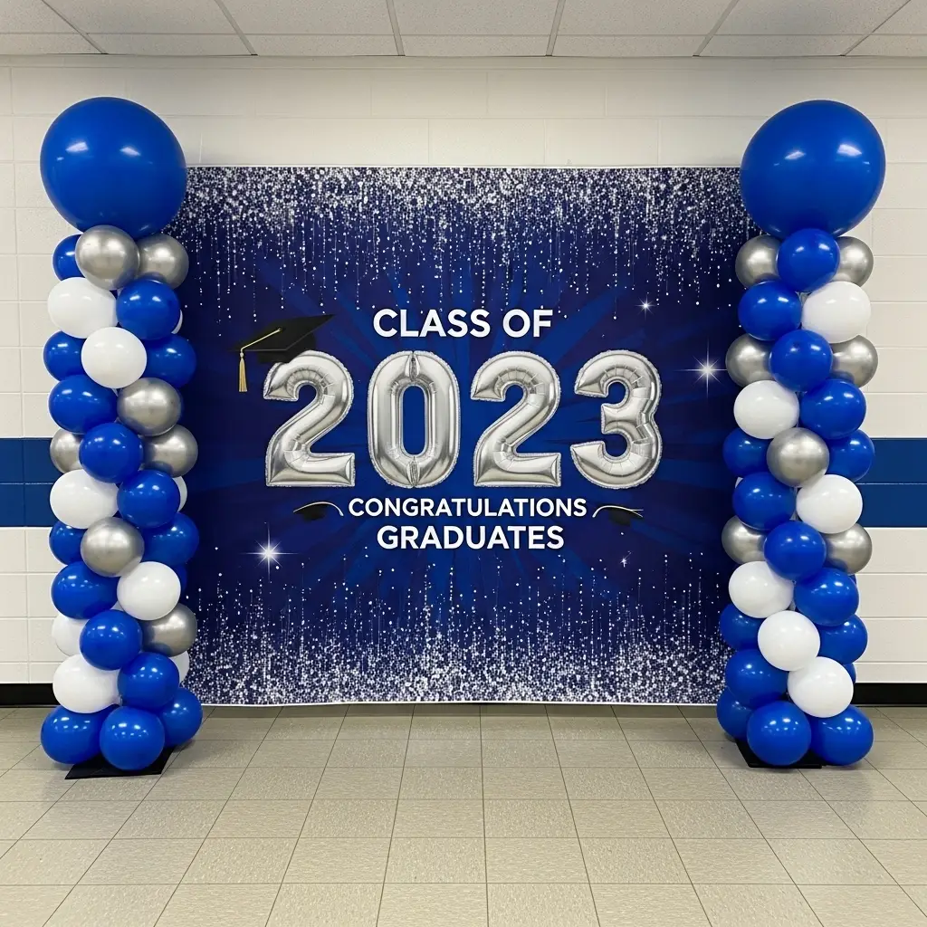 Graduation Backdrop with Balloon Columns