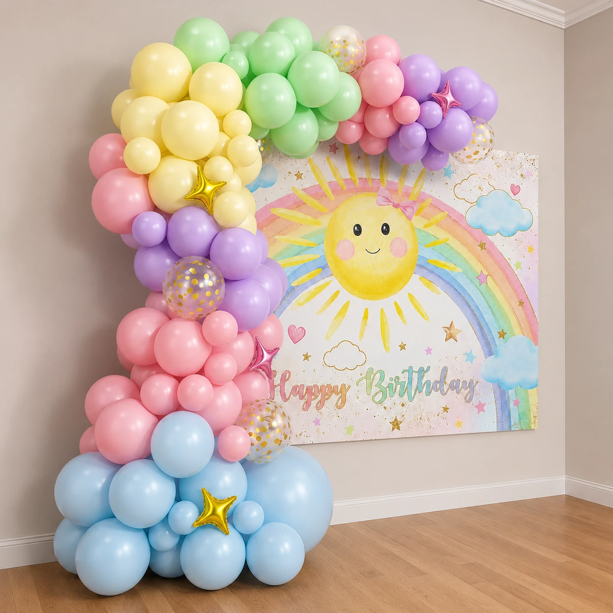 Pastel Rainbow Birthday Balloon Decoration — photo 2