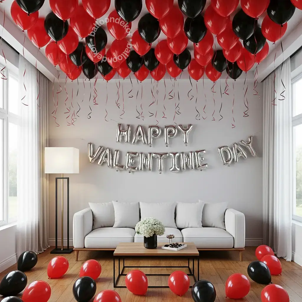 Valentine Balloon Ceiling Setup