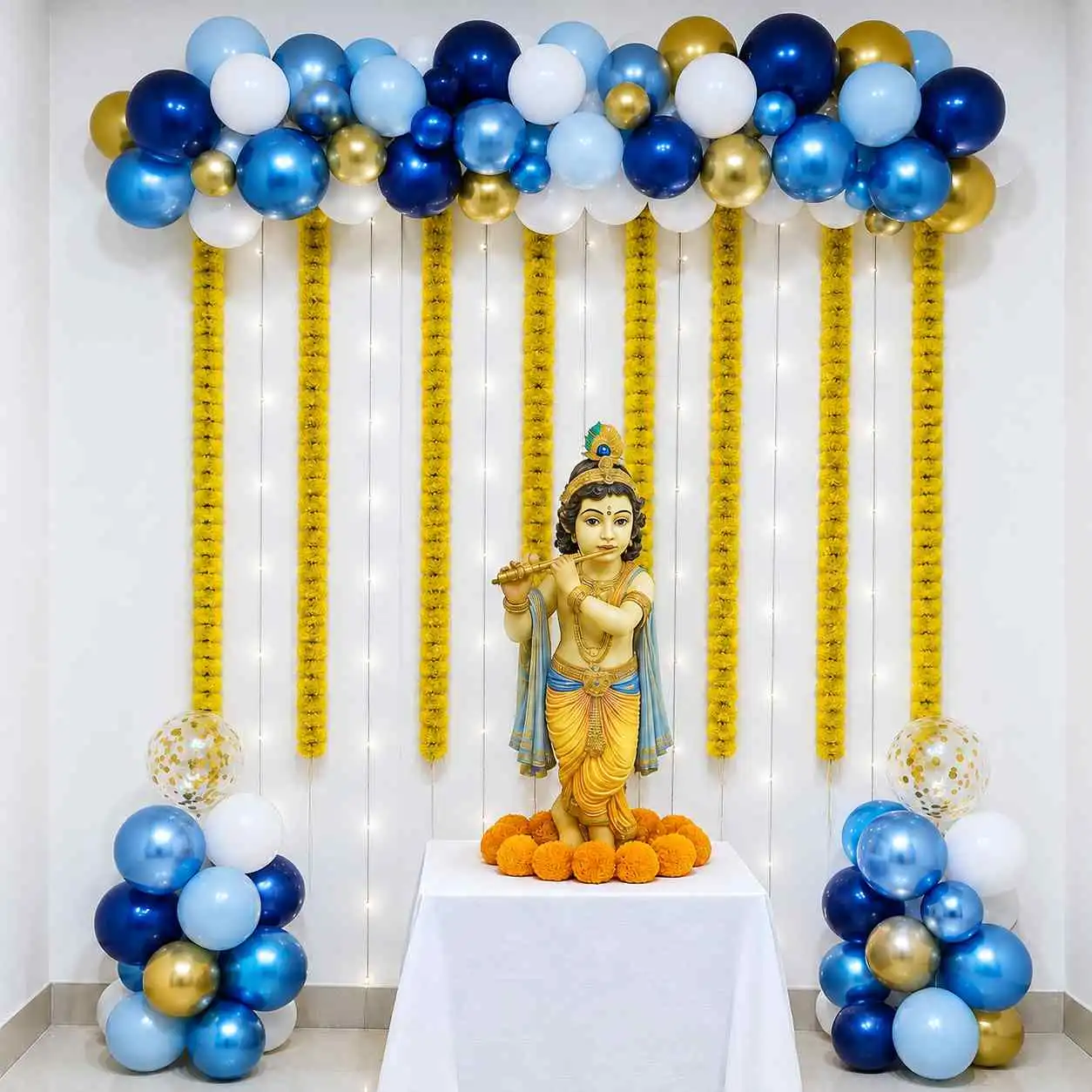 Janmashtami Krishna Decoration with Elegant Balloons — Janmashtami Decoration at Home