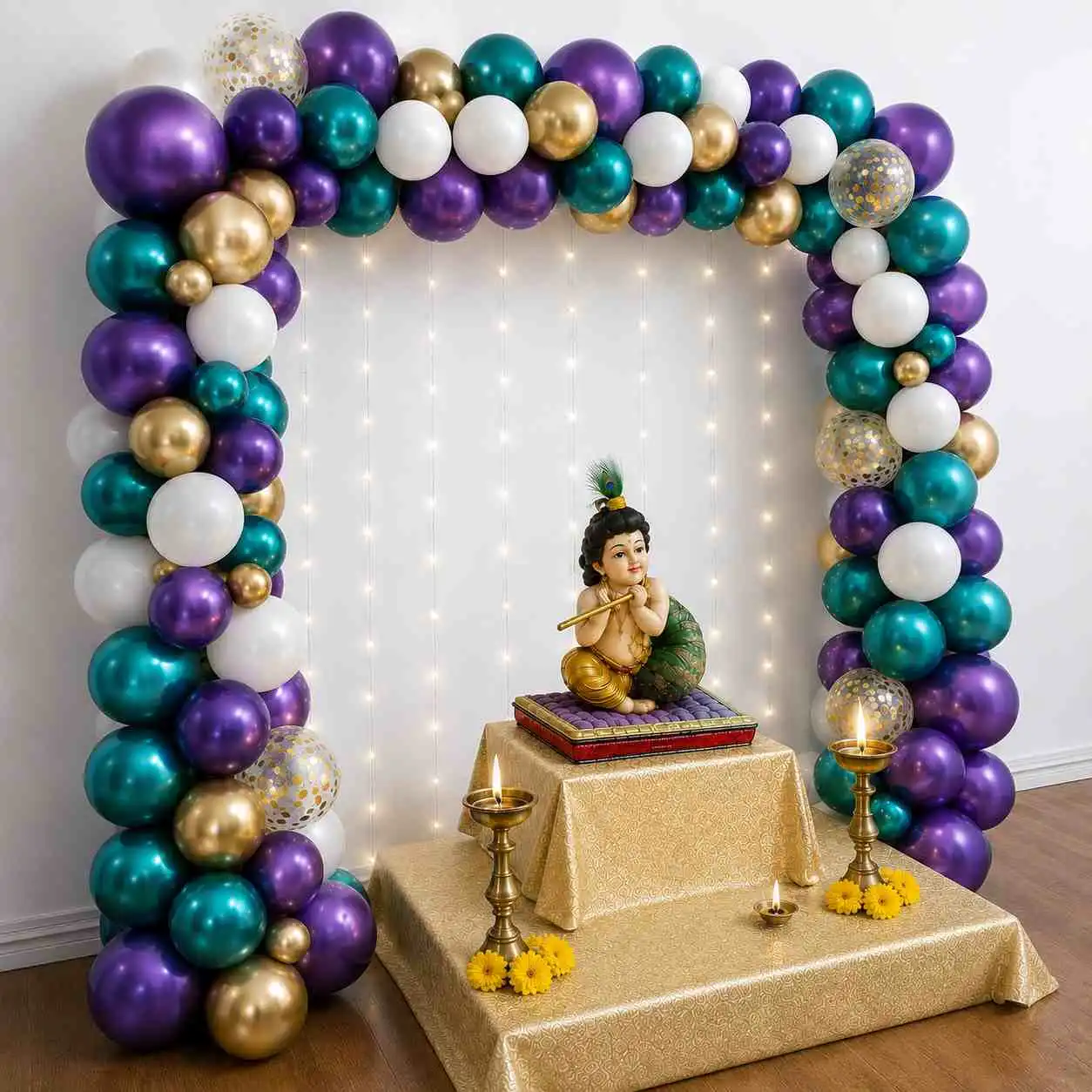 Krishna Janmashtami Balloon Arch Decoration with Lights — thumbnail 2