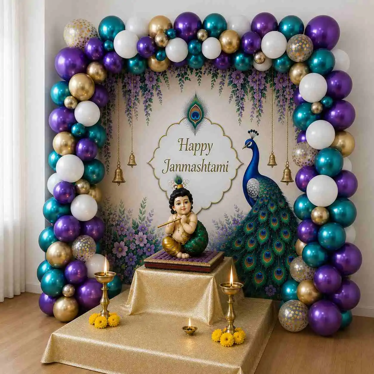 Elegant Krishna Janmashtami Balloon Decoration — thumbnail 2