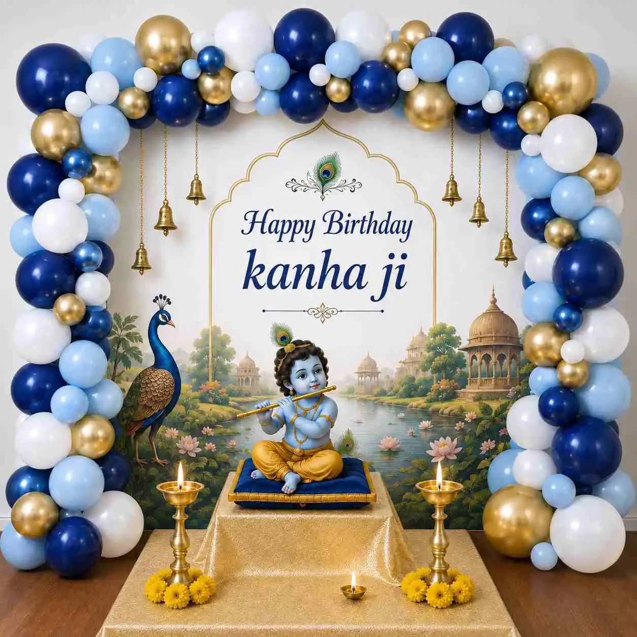 Premium Krishna Ji's Birthday Balloon Decoration — Janmashtami Decoration at Home