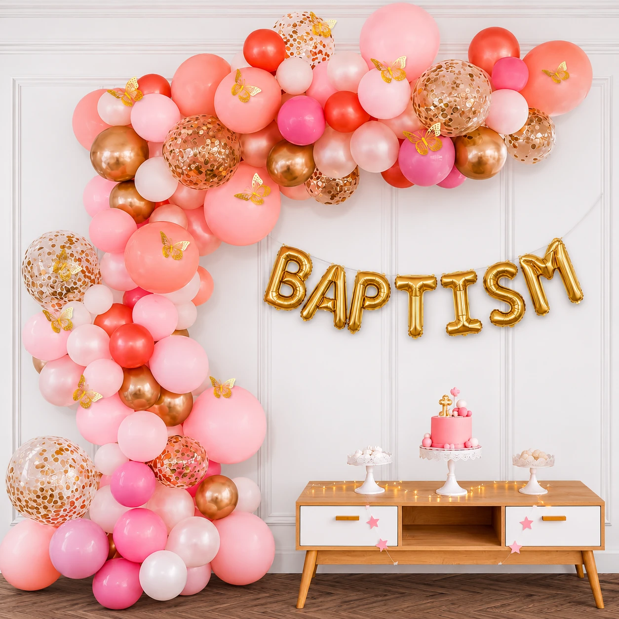 Elegant Pink Baptism Balloon Decoration — Baptism & Christening Decoration