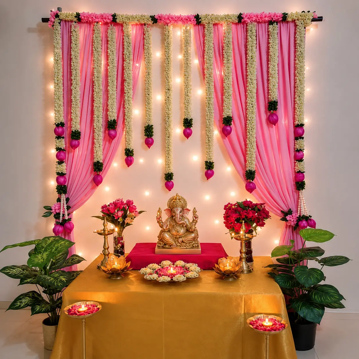 Ganpati Mandap Backdrop Decoration — Ganpati Decoration for Home, Office & Pandal