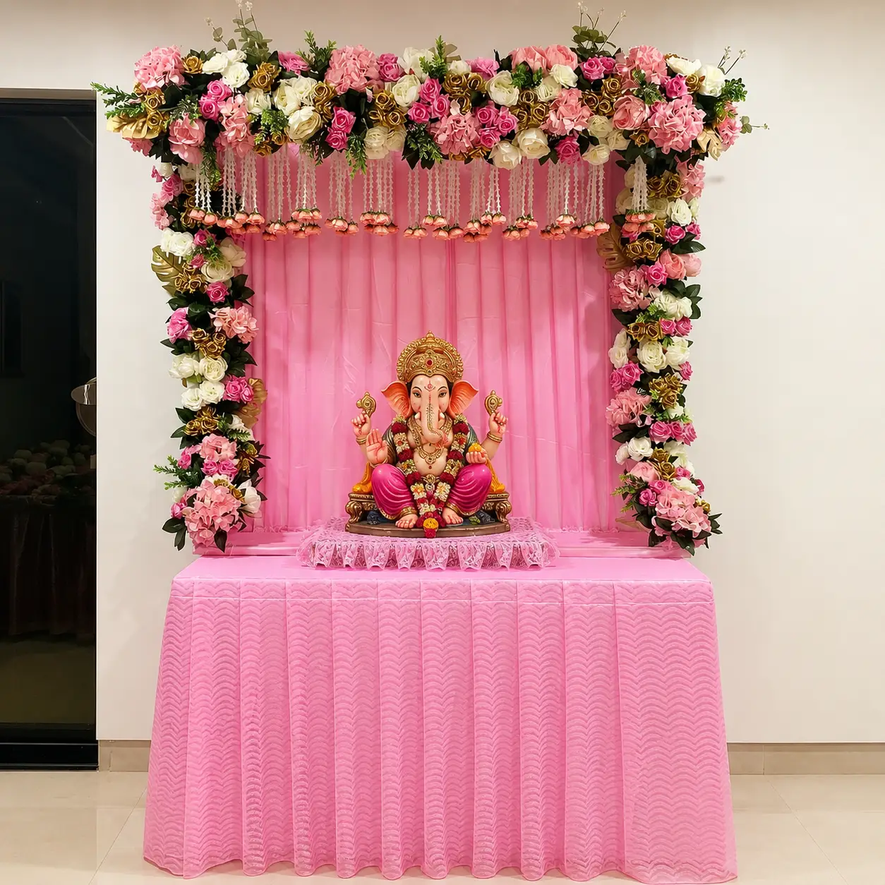 Simple Flower Decoration for Ganpati Celebration — Ganpati Decoration for Home, Office & Pandal