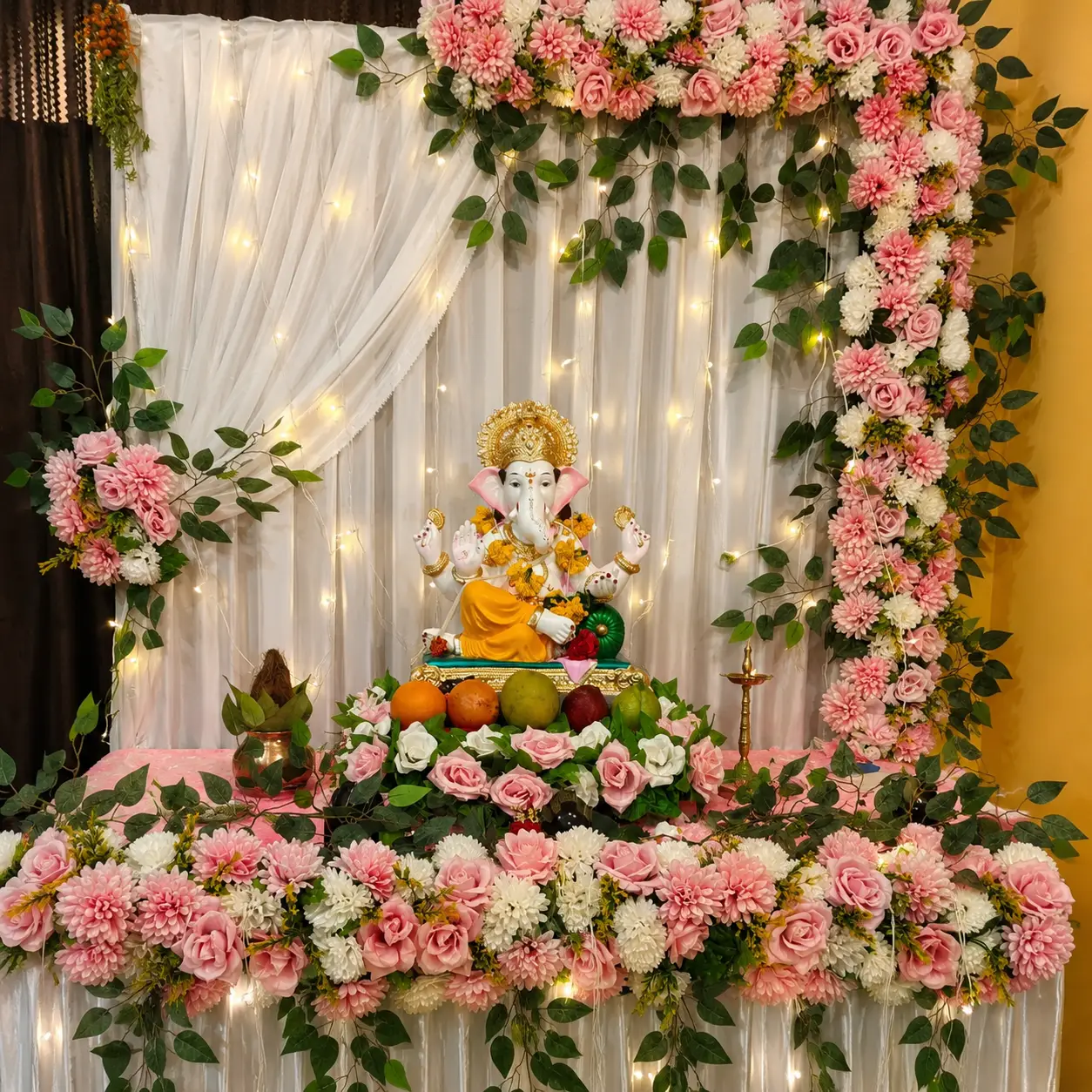 Simple Ganpati Puja Flower Decoration — thumbnail 2
