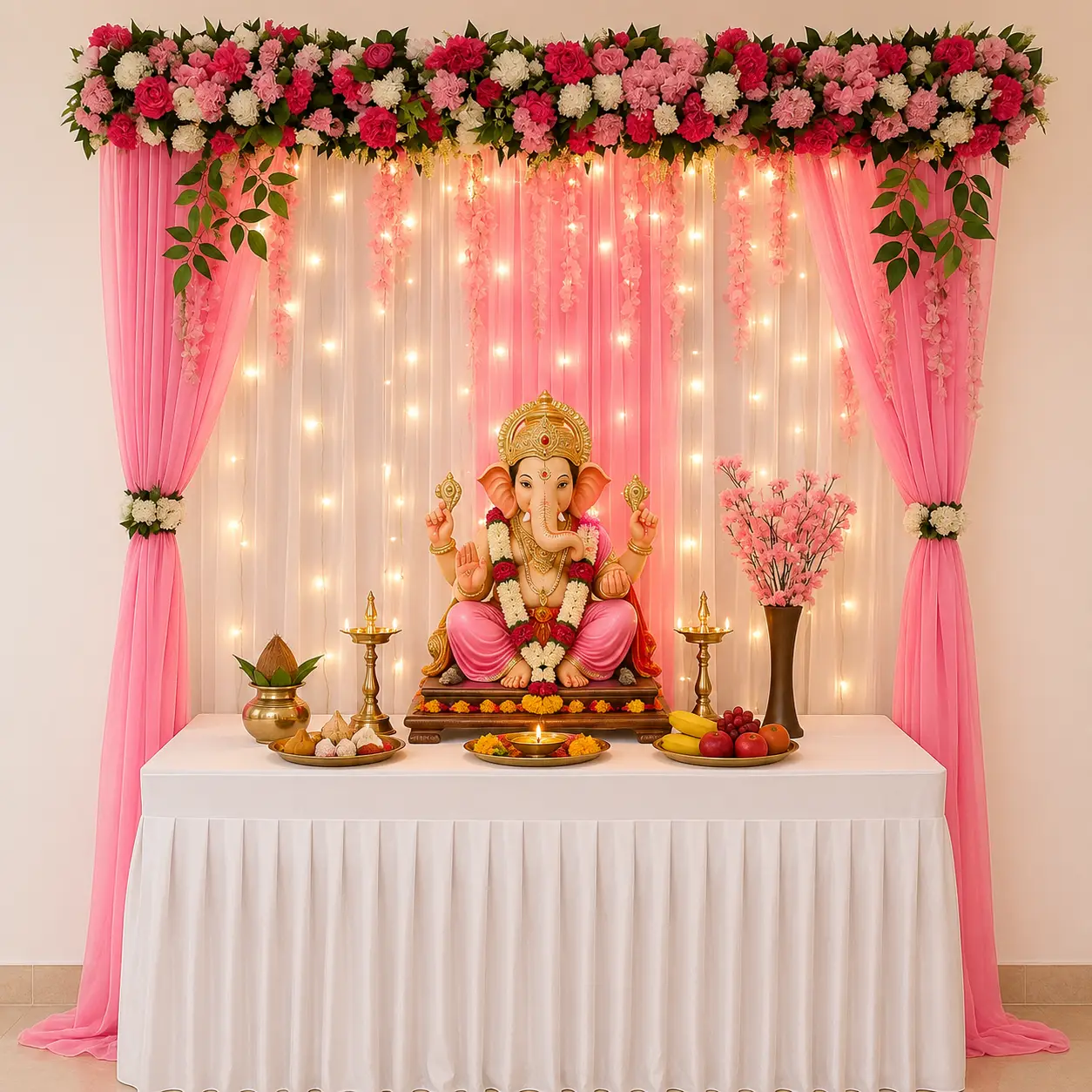 Flower Backdrop for Ganpati Celebration — Ganpati Decoration for Home, Office & Pandal