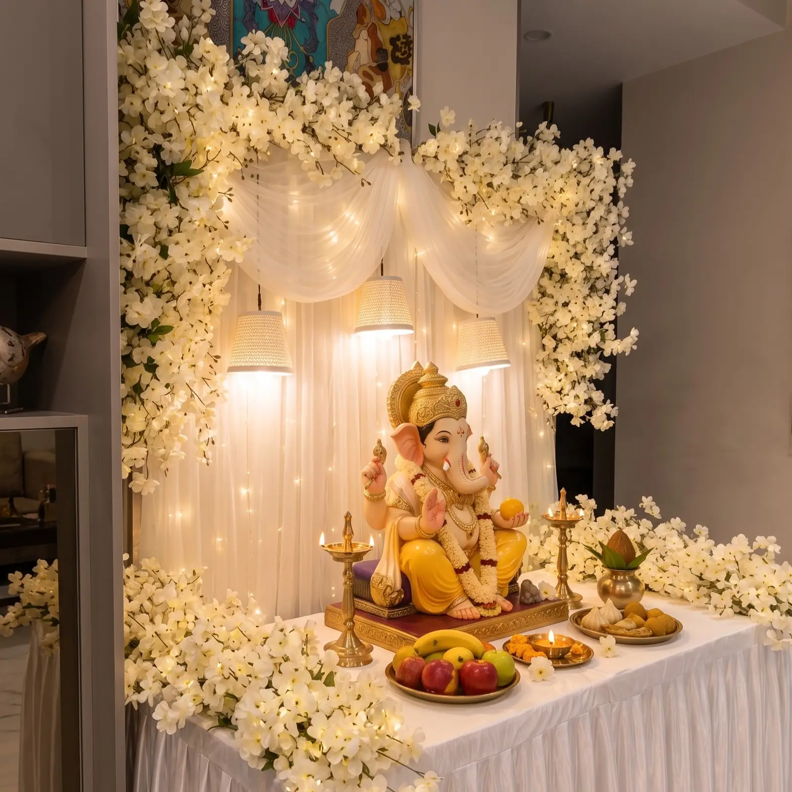 Traditional Ganpati Decoration with Flowers — thumbnail 3