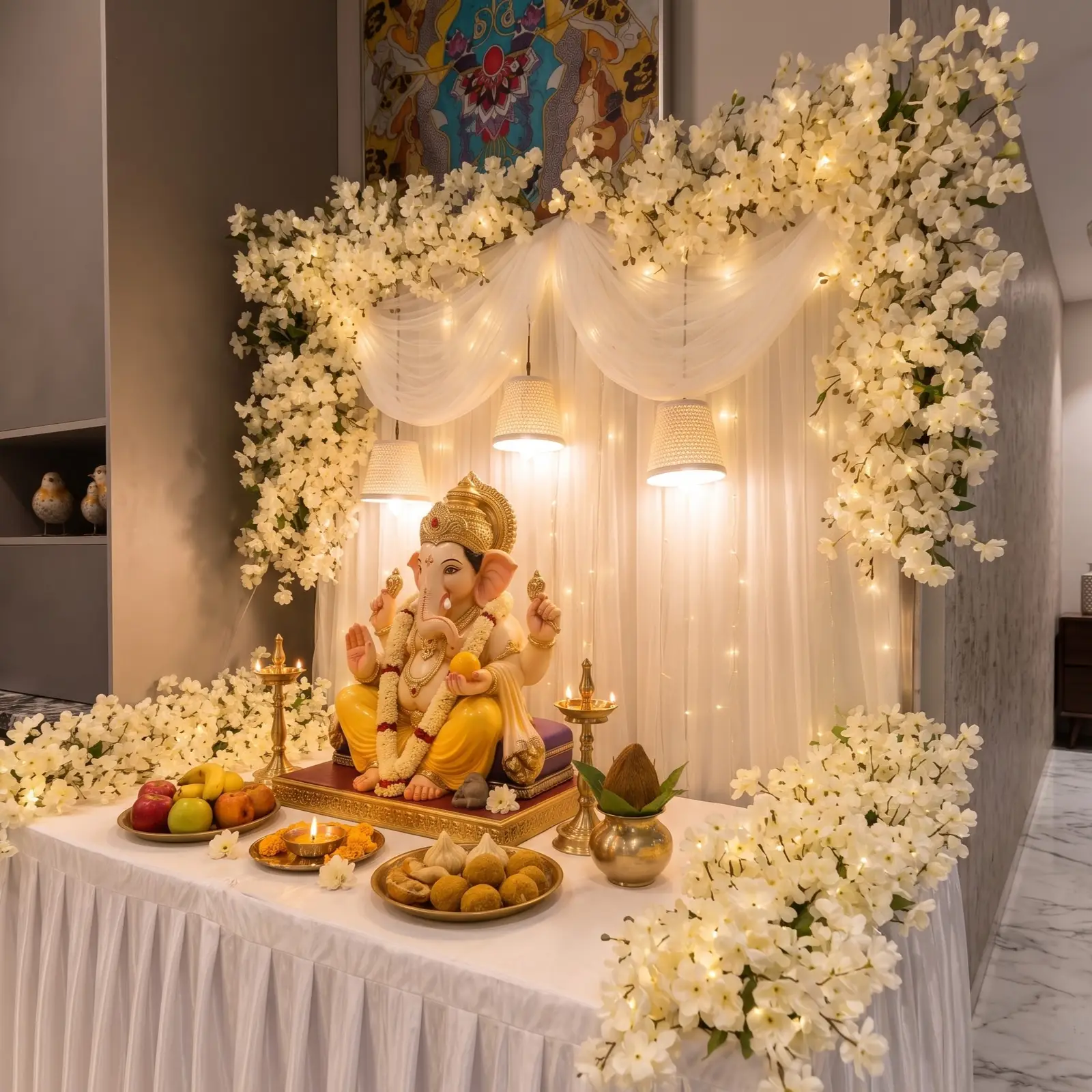 Traditional Ganpati Decoration with Flowers — thumbnail 2