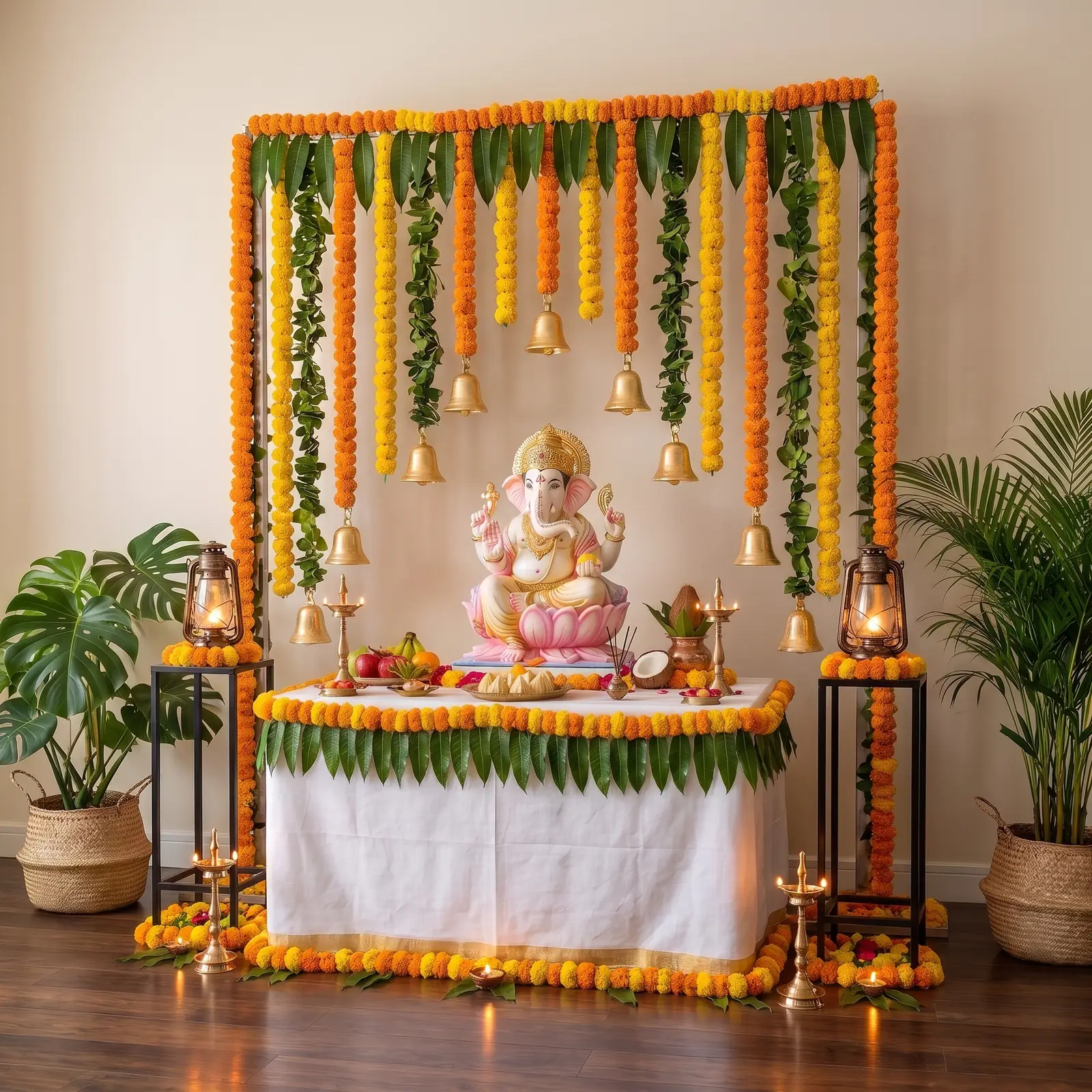 Marigold Flower Decoration for Ganpati Puja — thumbnail 2