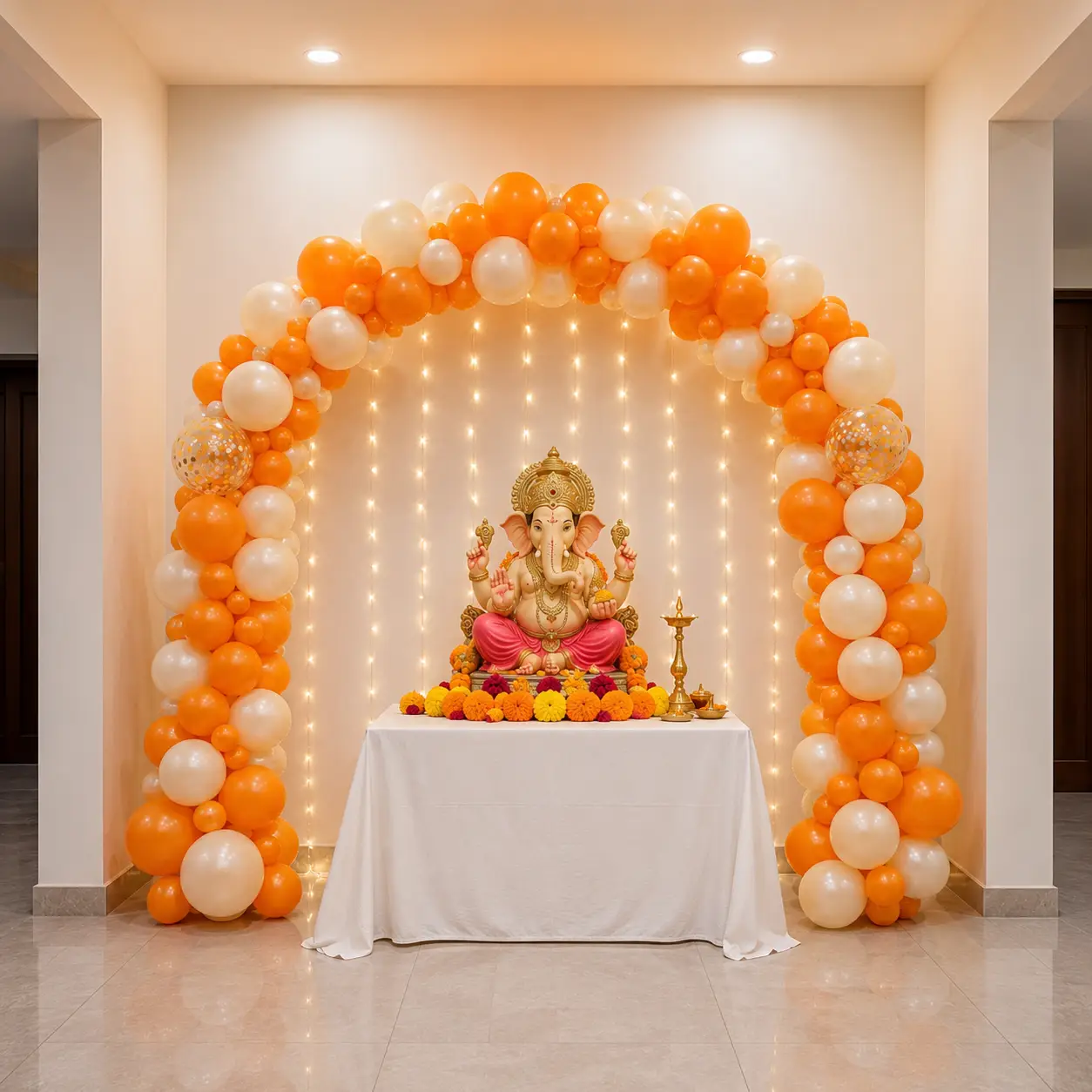 Simple Ganpati Balloon Arch Decoration — Ganpati Decoration for Home, Office & Pandal