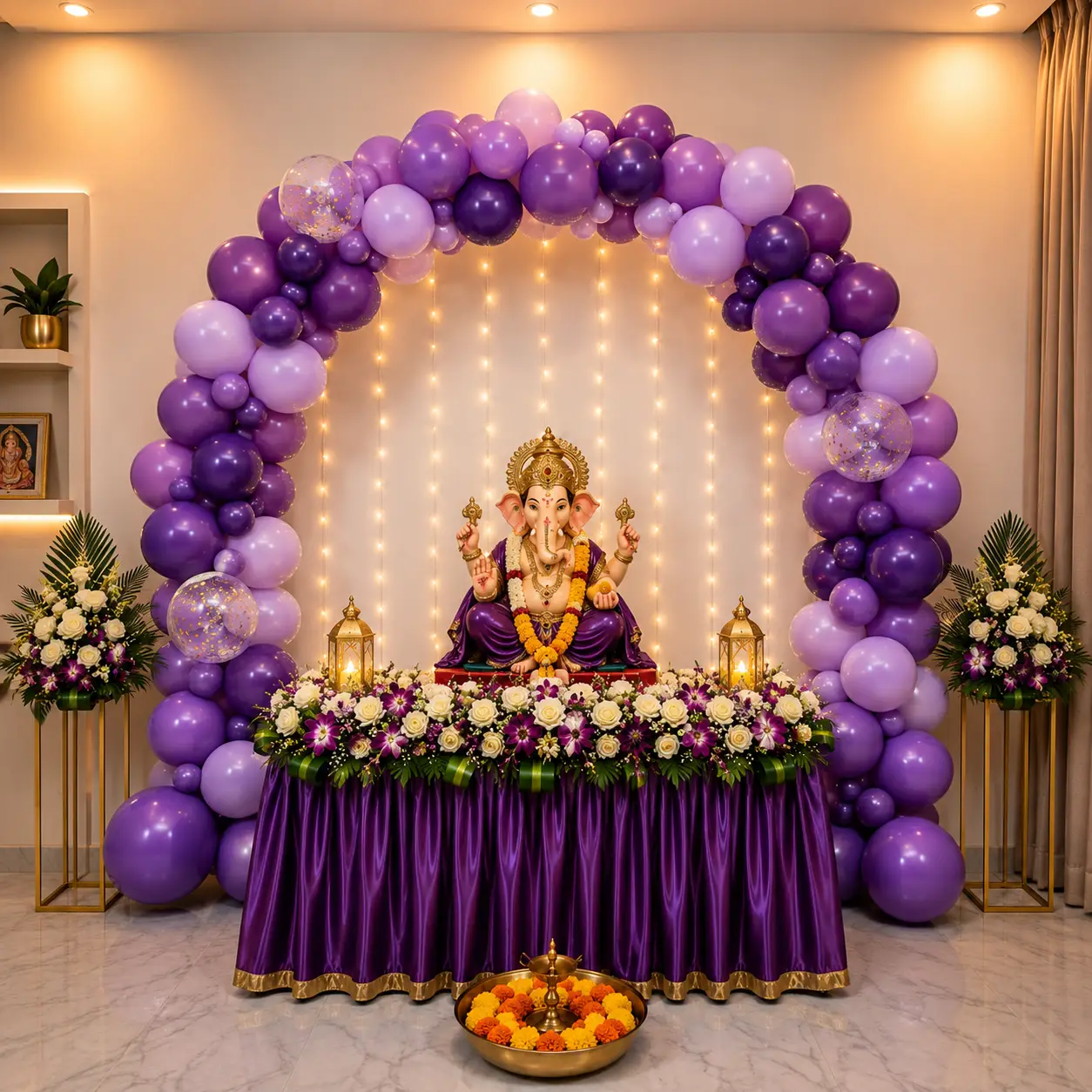 Ganpati Puja Balloon Decoration — Ganpati Decoration for Home, Office & Pandal