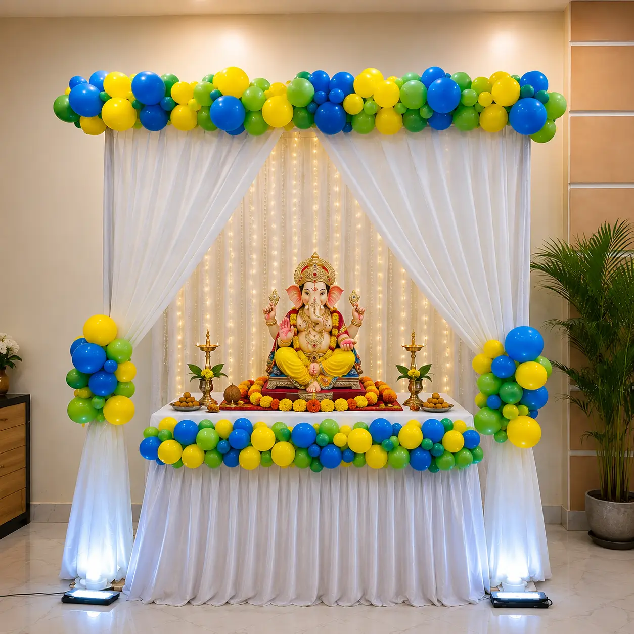 Simple Mandap Decoration for  Ganesh Chaturthi — Ganpati Decoration for Home, Office & Pandal