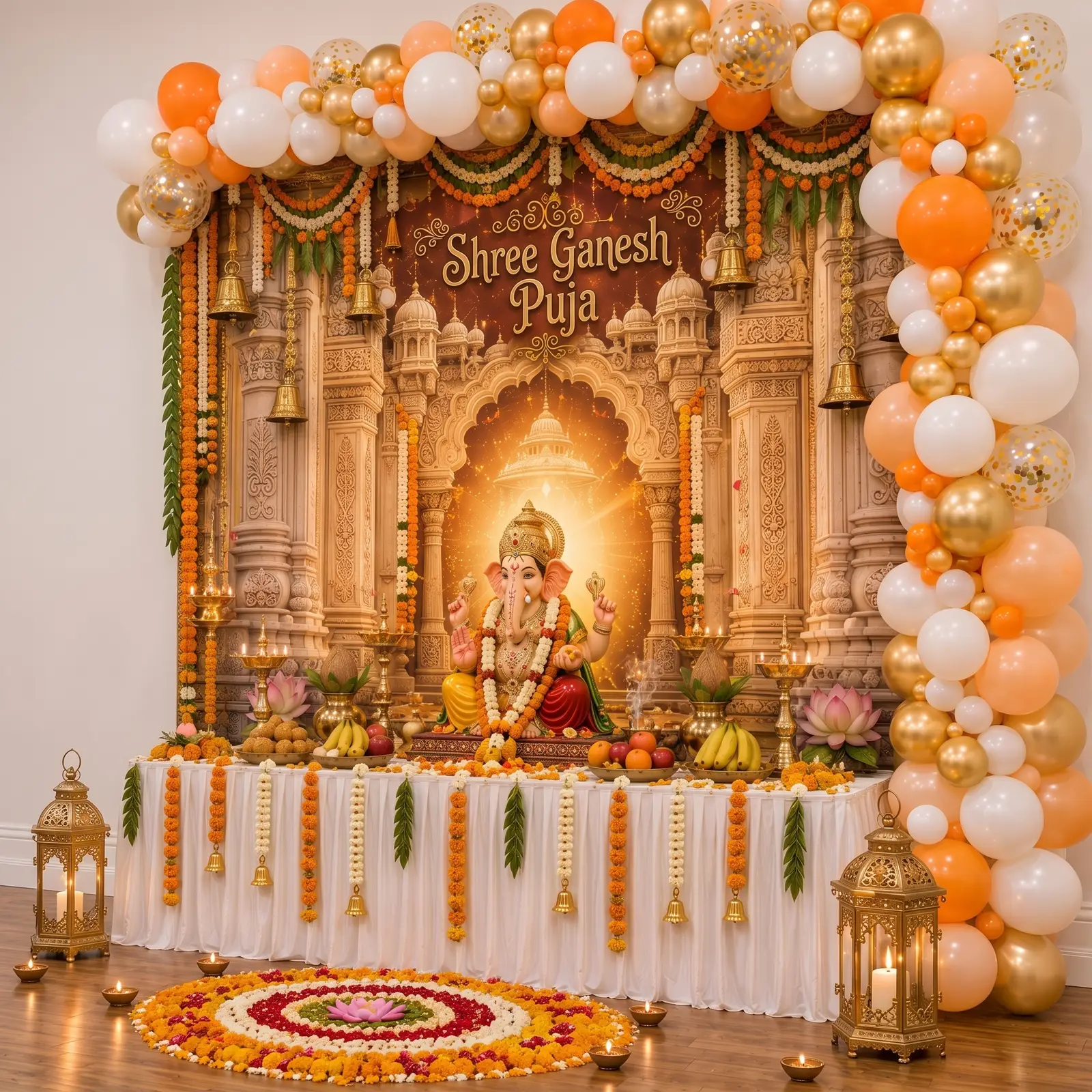 Ganpati Puja Backdrop Decoration with Balloons — thumbnail 2