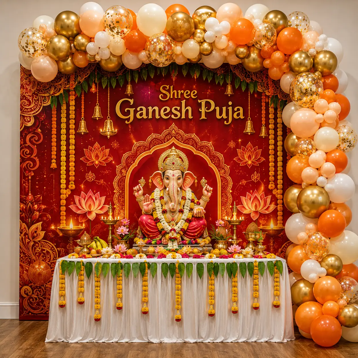 Shree Ganesh Balloon Backdrop Decoration — Ganpati Decoration for Home, Office & Pandal