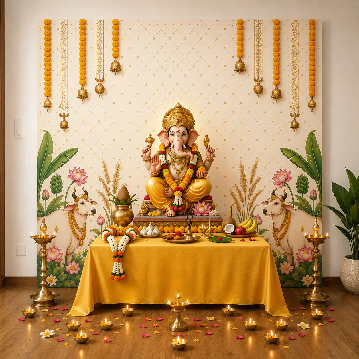 Ganpati Festival Backdrop Decoration — Ganpati Decoration for Home, Office & Pandal