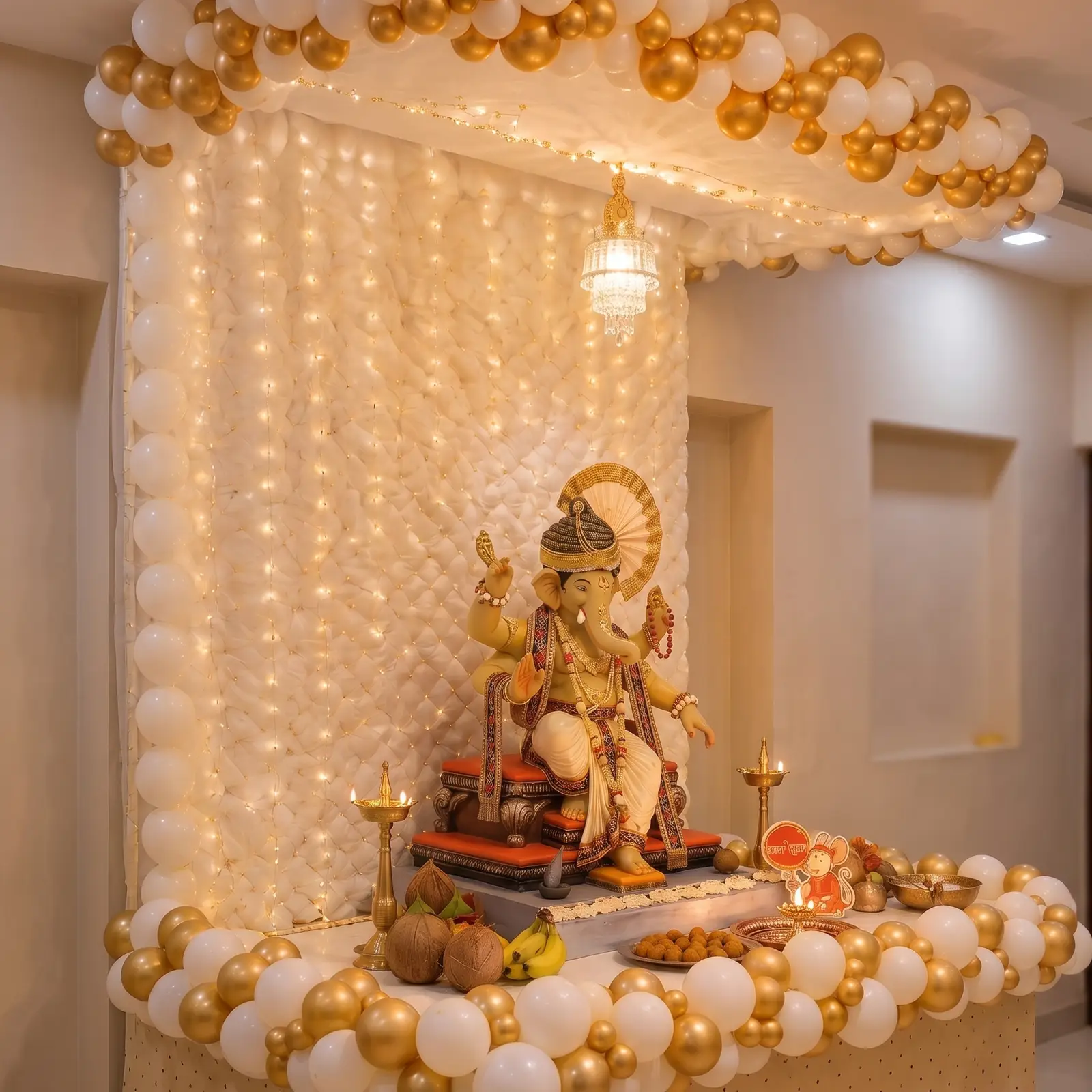 White & Gold Balloon Mandap Decoration — thumbnail 2