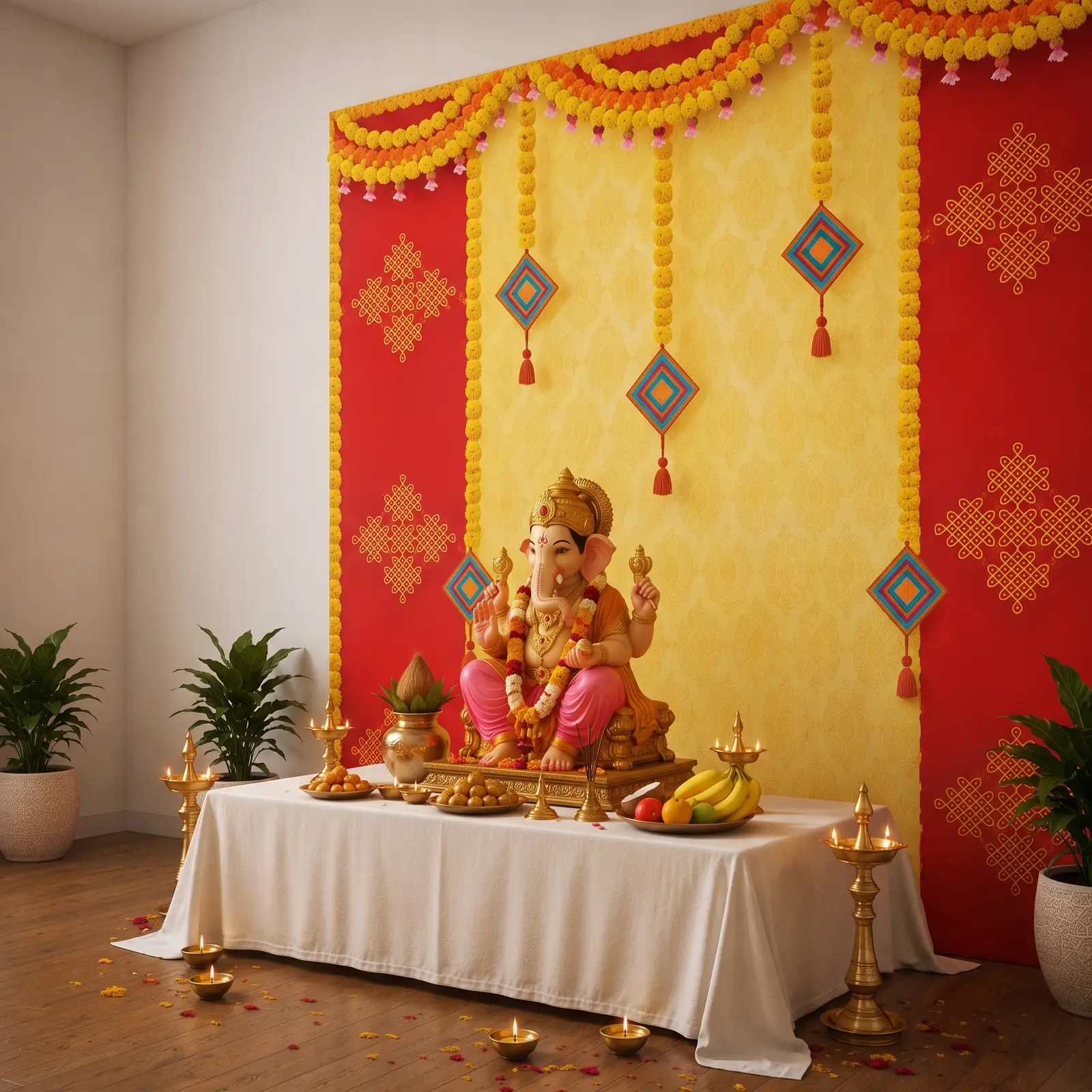 Classic Ganpati Decoration with Backdrop — thumbnail 2