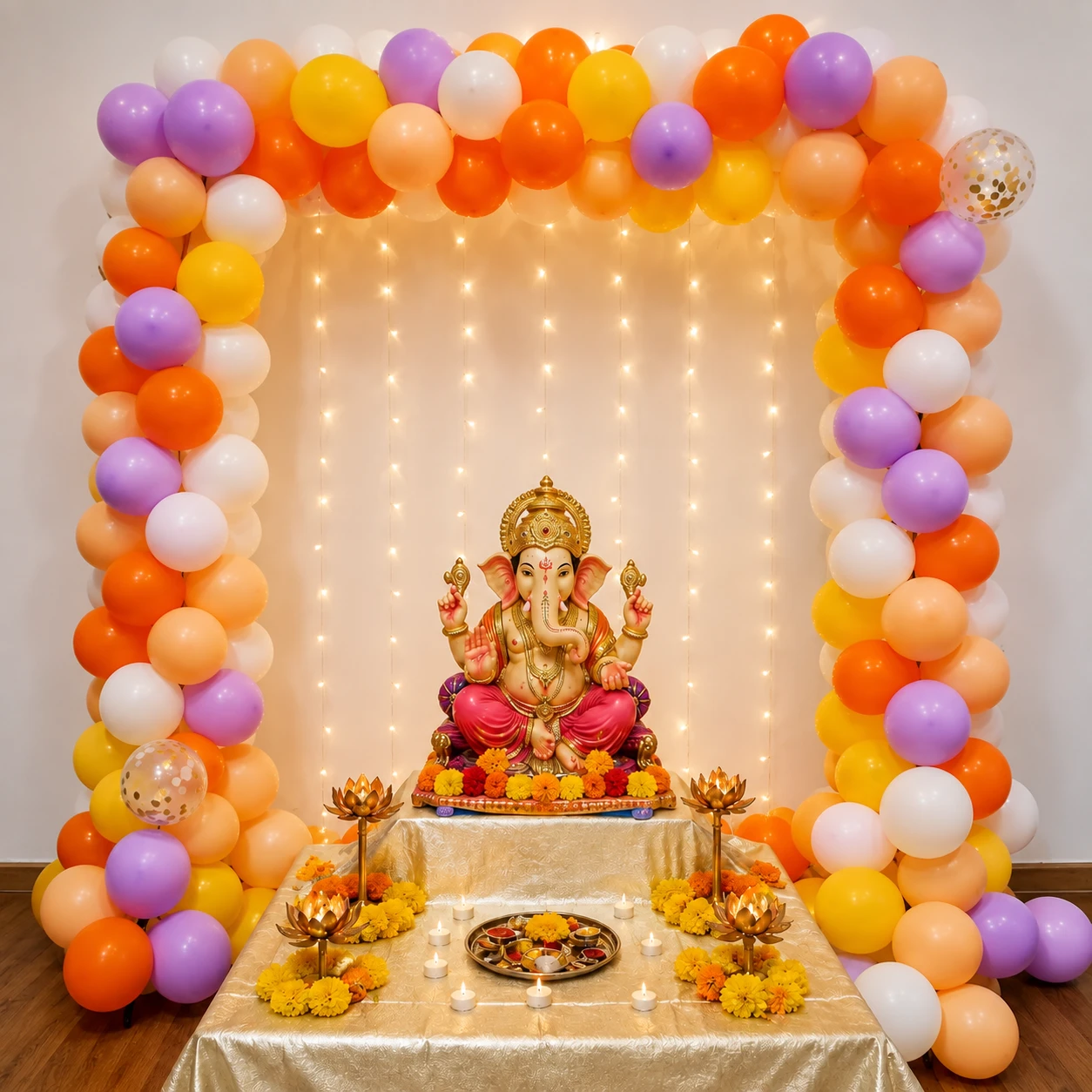 Ganpati Mandap Decoration with Balloon — Ganpati Decoration for Home, Office & Pandal