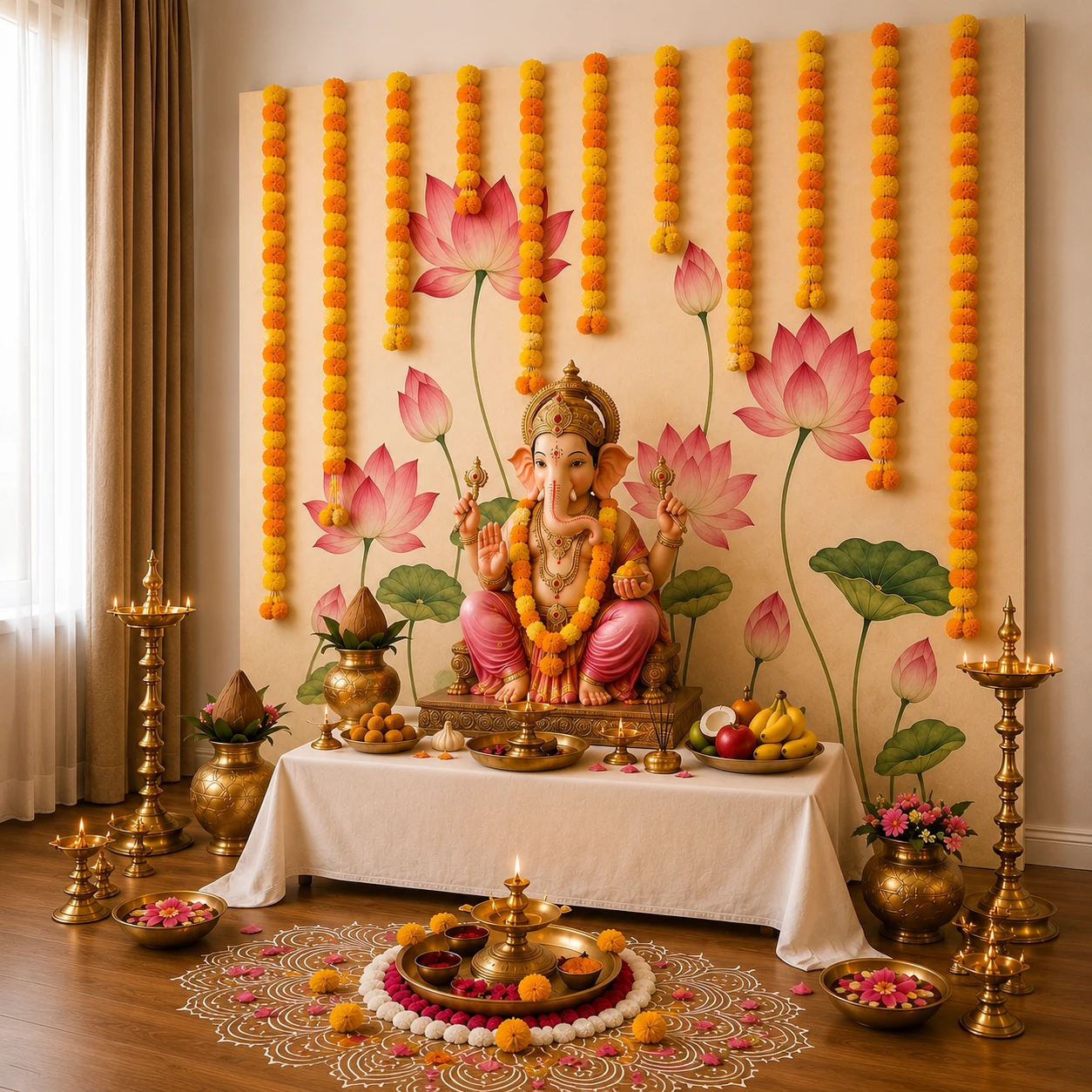 Lotus Theme Ganpati Backdrop Setup — thumbnail 2