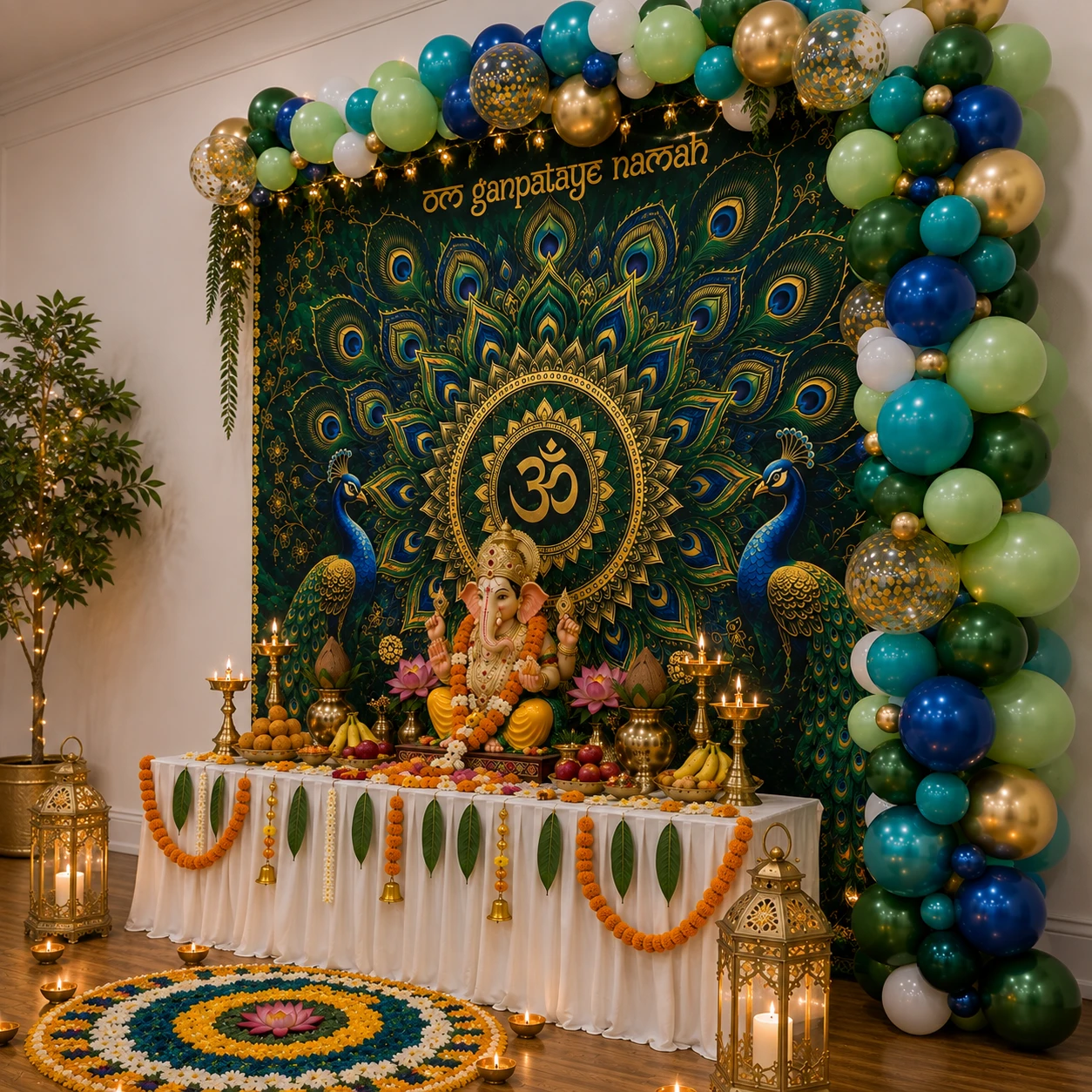 Peacock Theme Ganpati Backdrop Decoration — photo 2