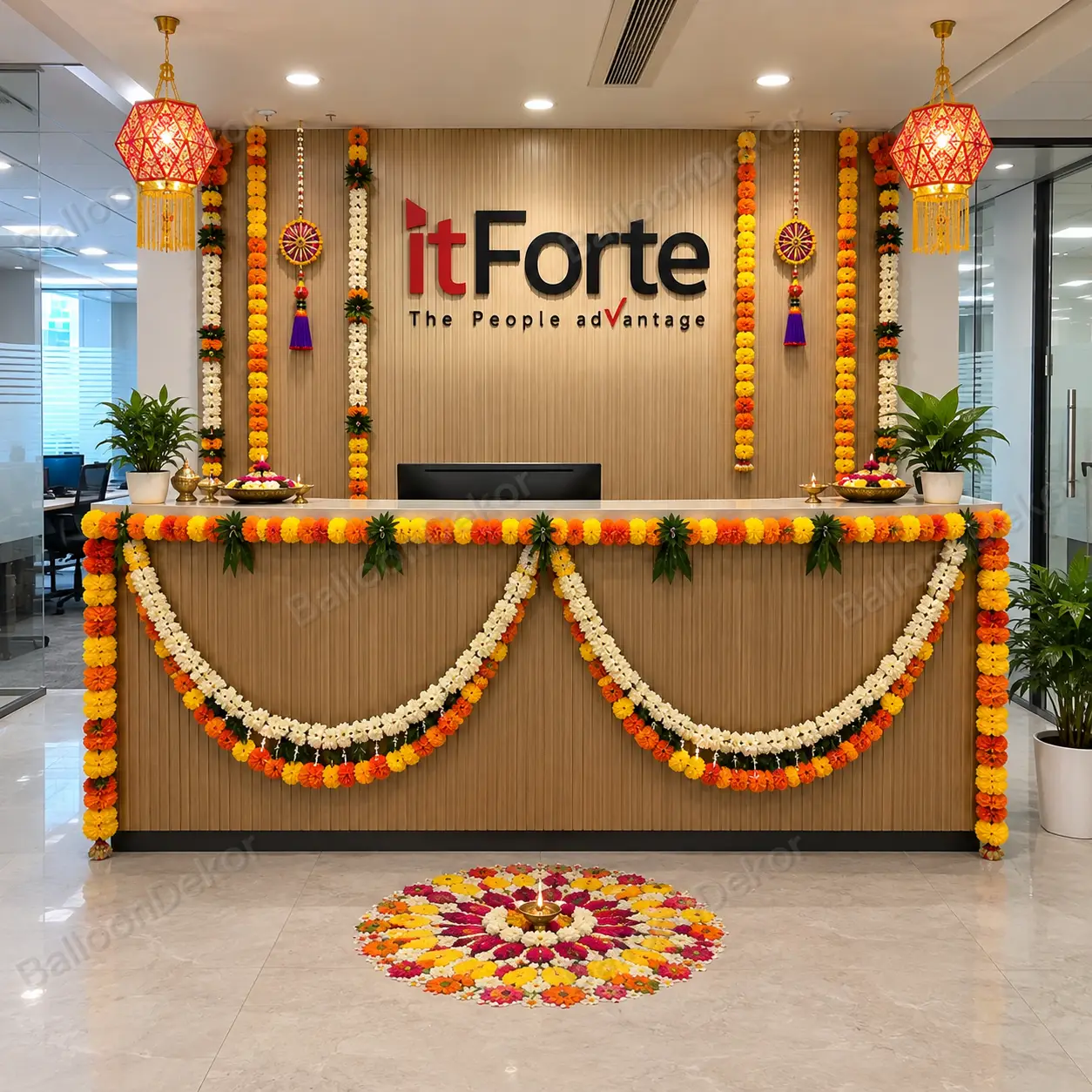 Corporate Diwali Flower Decor in Office — Diwali Decoration