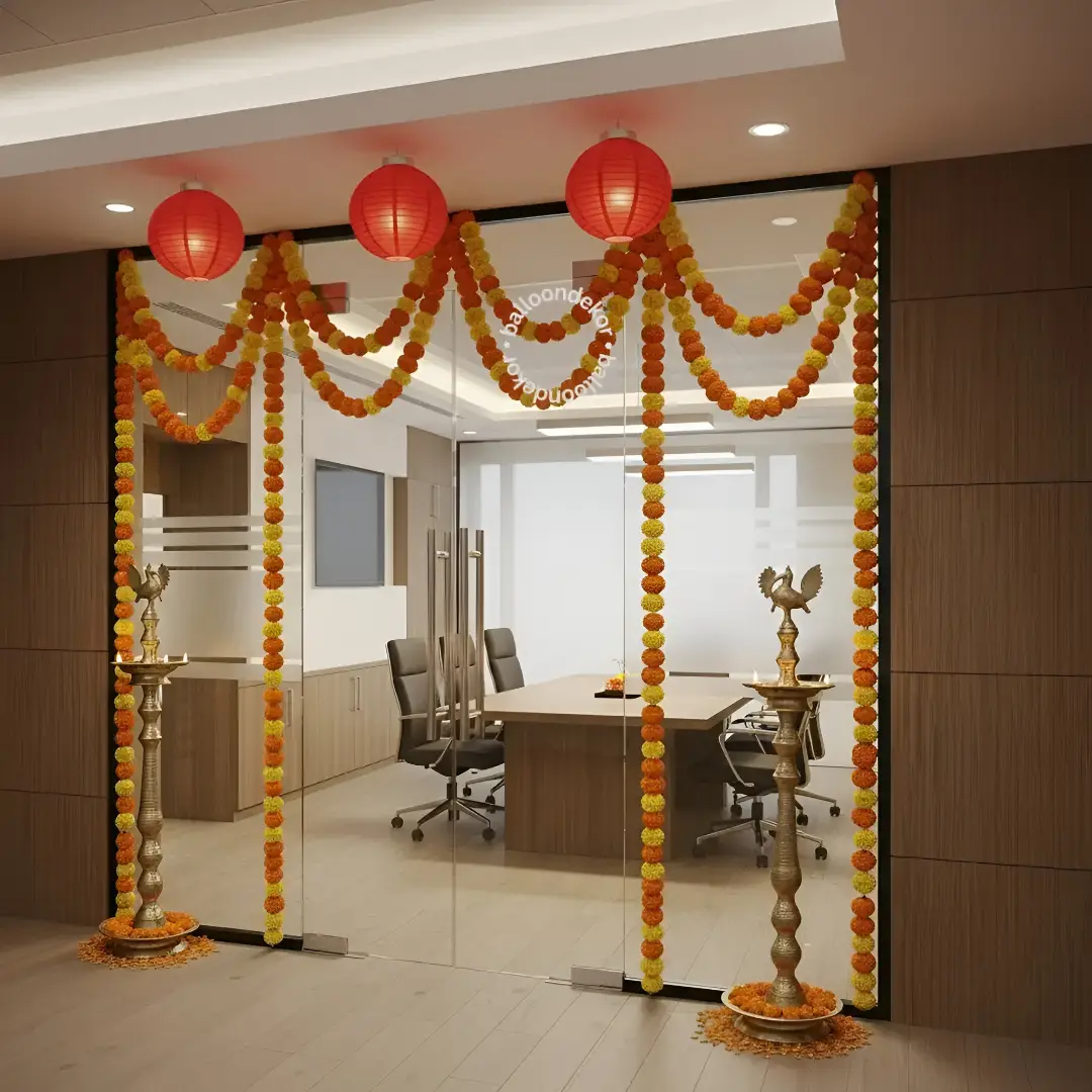 Office Diwali Decoration with Garland And Paper Lantern — thumbnail 2