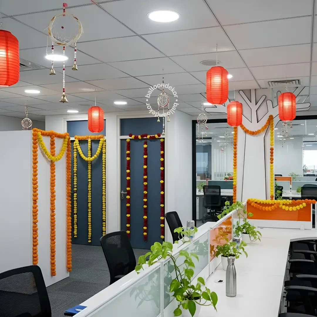 Office Diwali Decoration with Garland And Paper Lantern — thumbnail 3