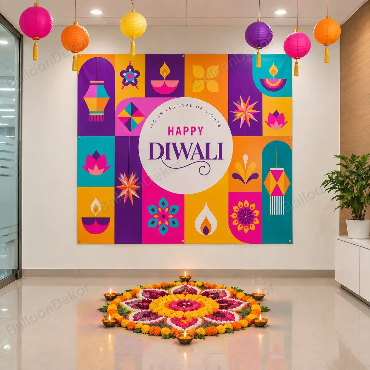 Simple Diwali Backdrop for Office Celebration — Diwali Decoration