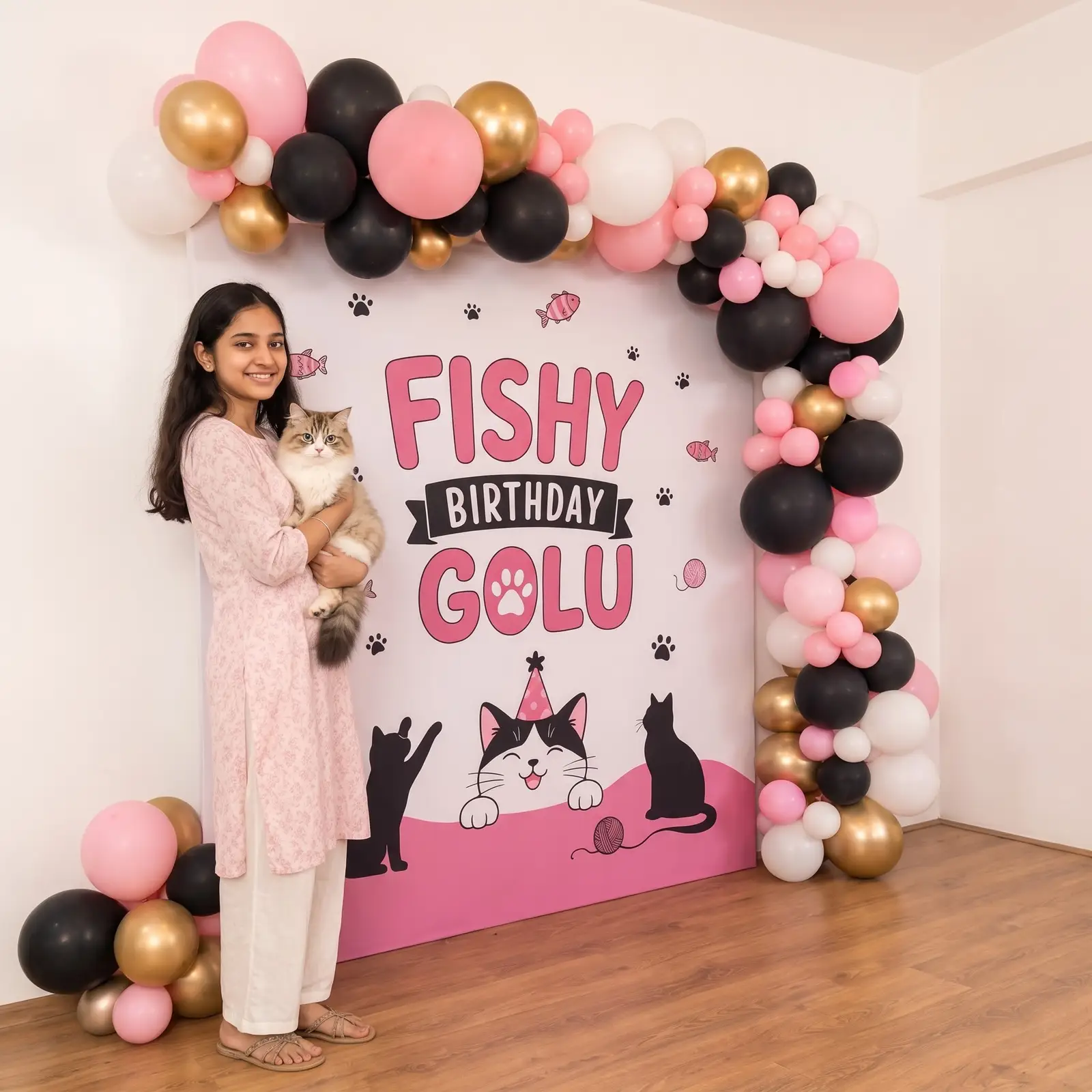 Cat Birthday Celebration Backdrop Decoration — thumbnail 2