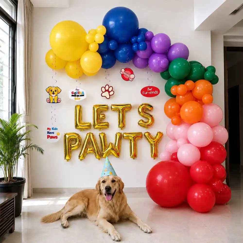 Let’s Pawty Pet Birthday Balloon Decoration — Pet Birthday Decoration for Dogs & Cats