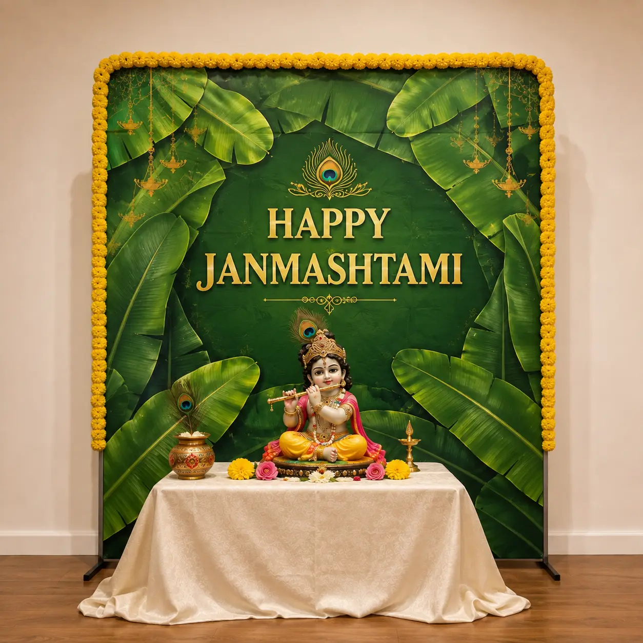 Backdrop Decoration for Krishna Janmashtami — Janmashtami Decoration at Home
