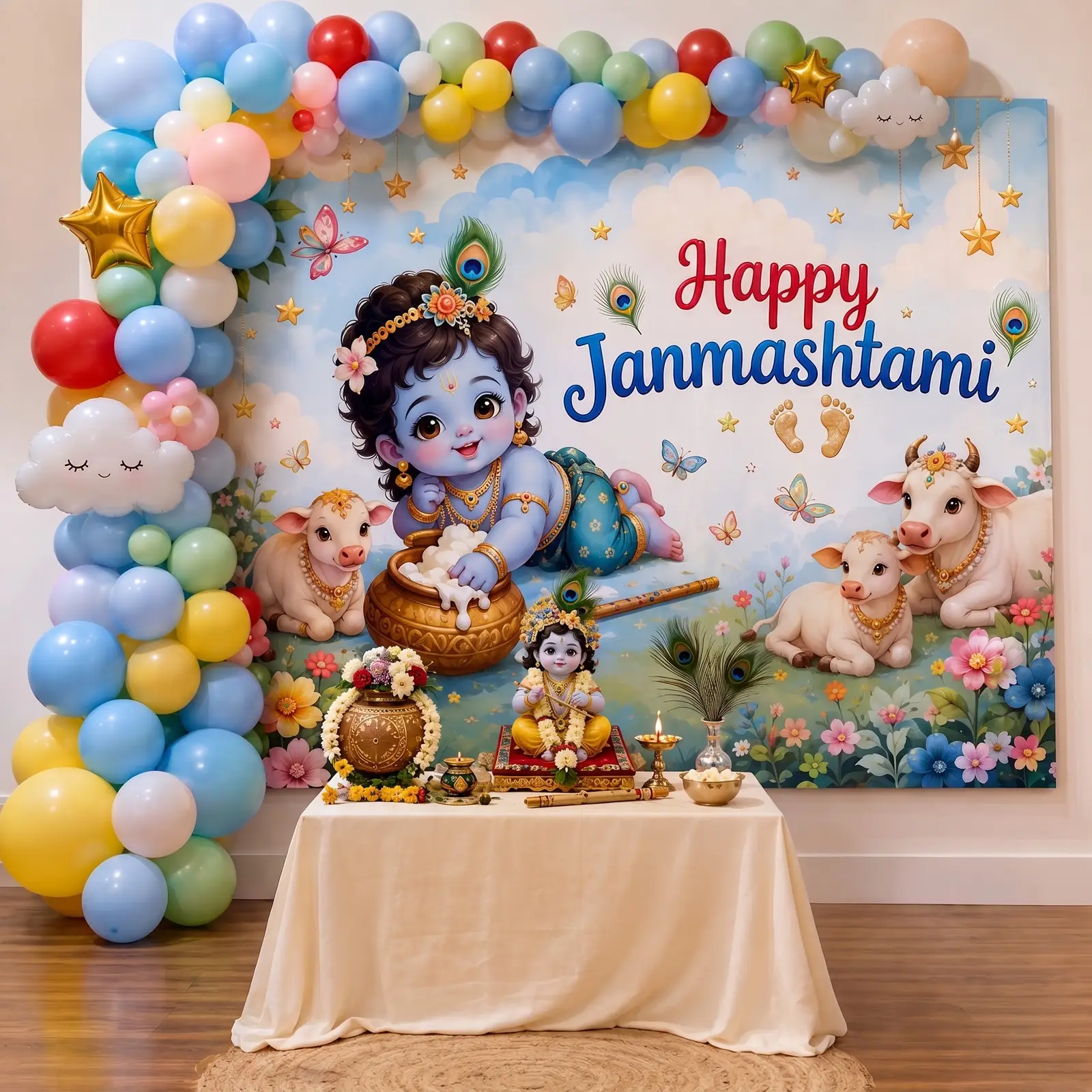 Cute Nand Gopal Birthday Decoration — Janmashtami Decoration at Home