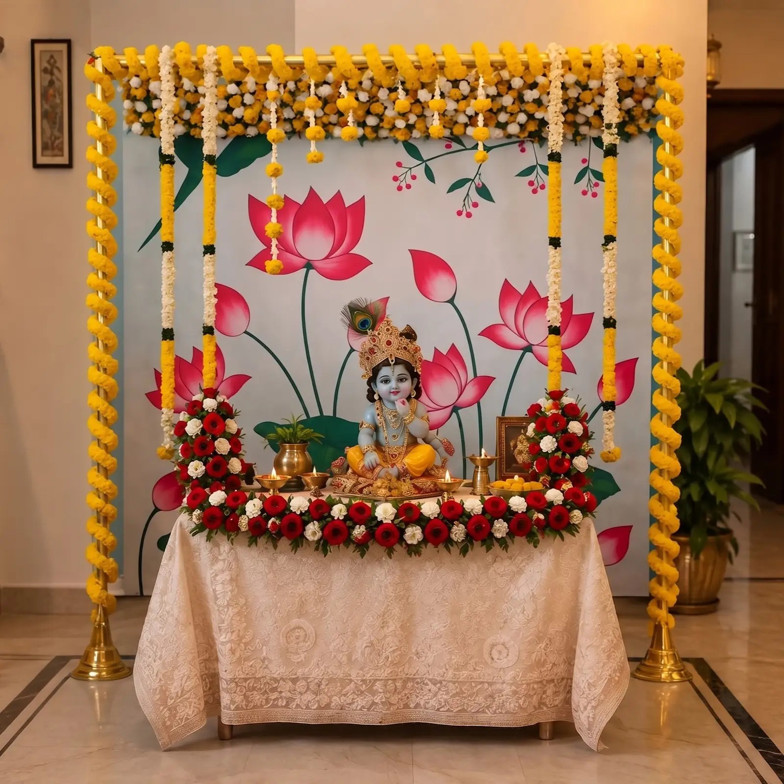 Royal Janmashtami Flower Backdrop Decoration — thumbnail 1