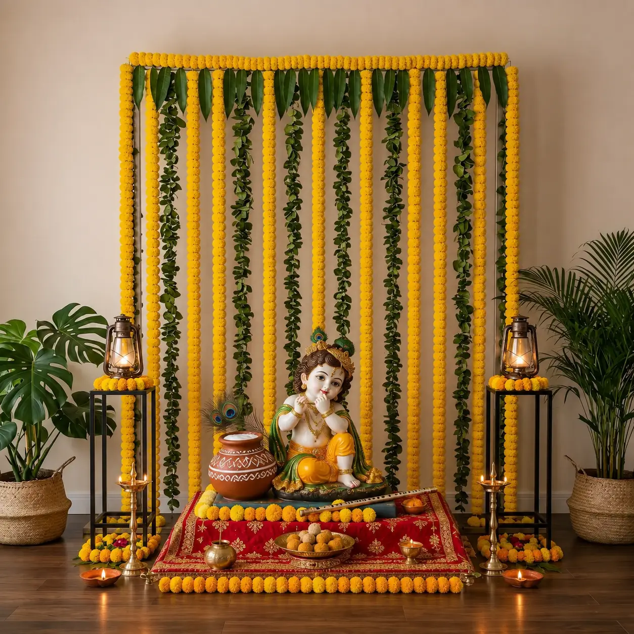 Traditional Krishna Janmashtami Decor — Janmashtami Decoration at Home