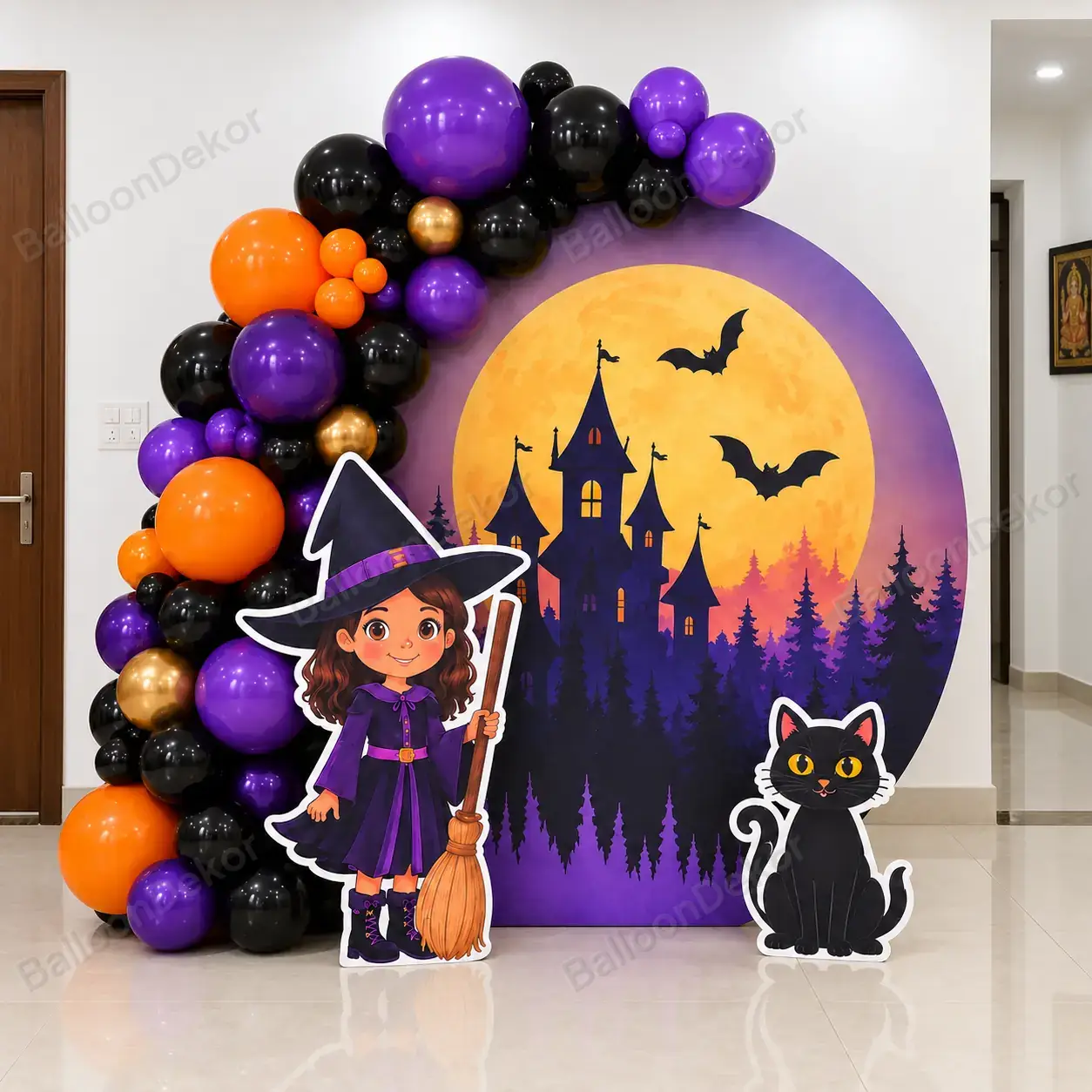 Cute Witch Theme Balloon Decoration — Halloween Party Decoration at Home from ₹2,599